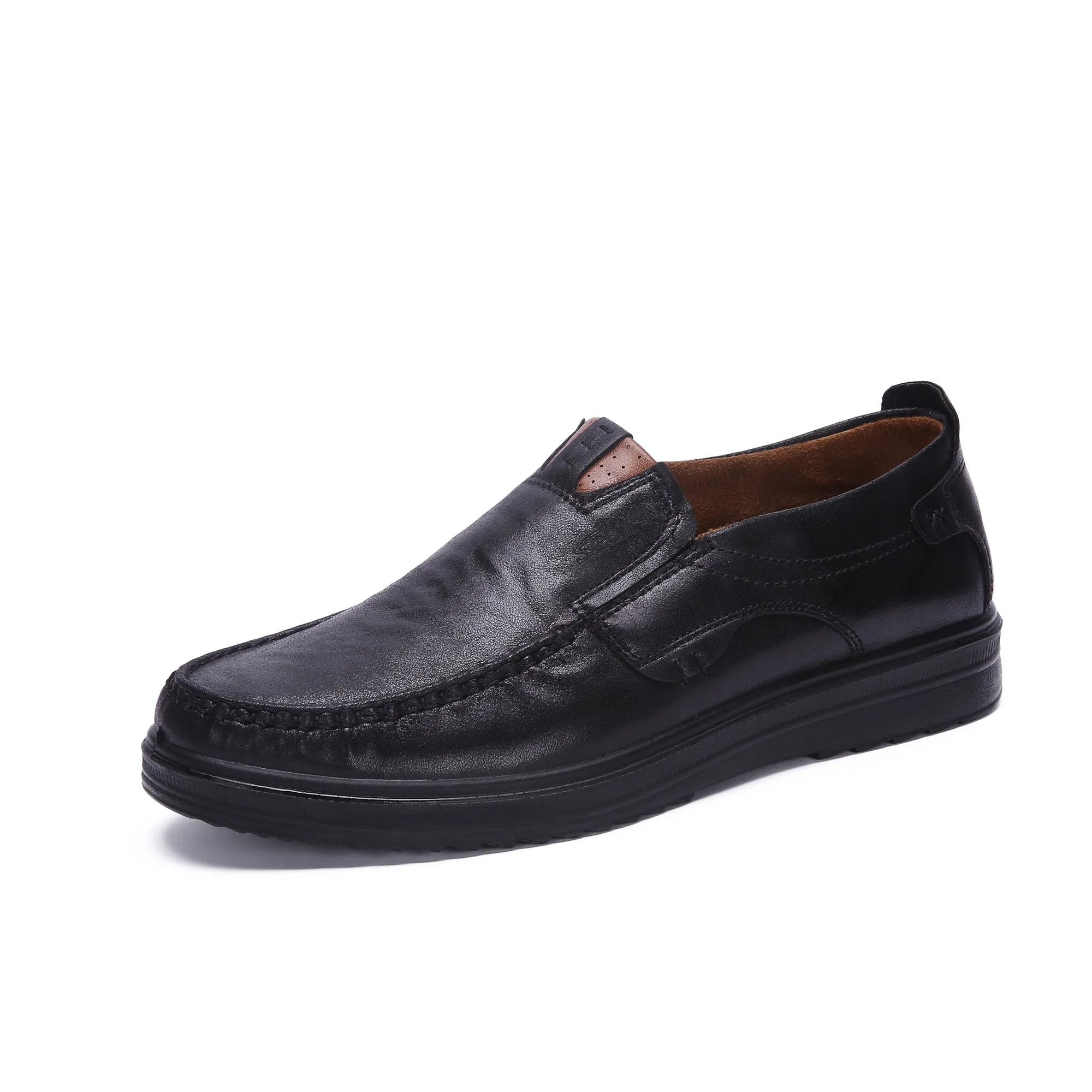 Men Solid Leather Shoes Soft Sole Leisure Driving Antislip