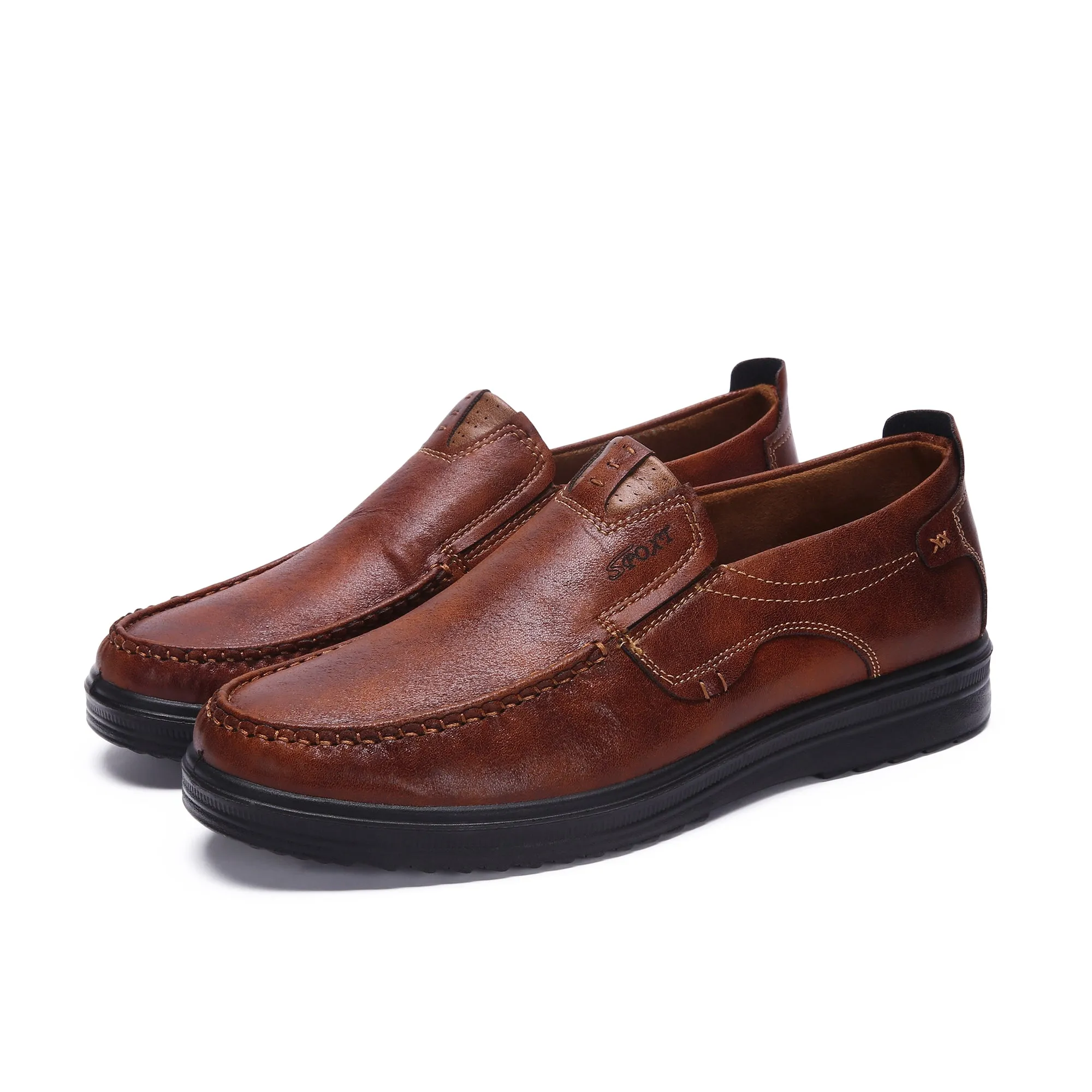 Men Solid Leather Shoes Soft Sole Leisure Driving Antislip