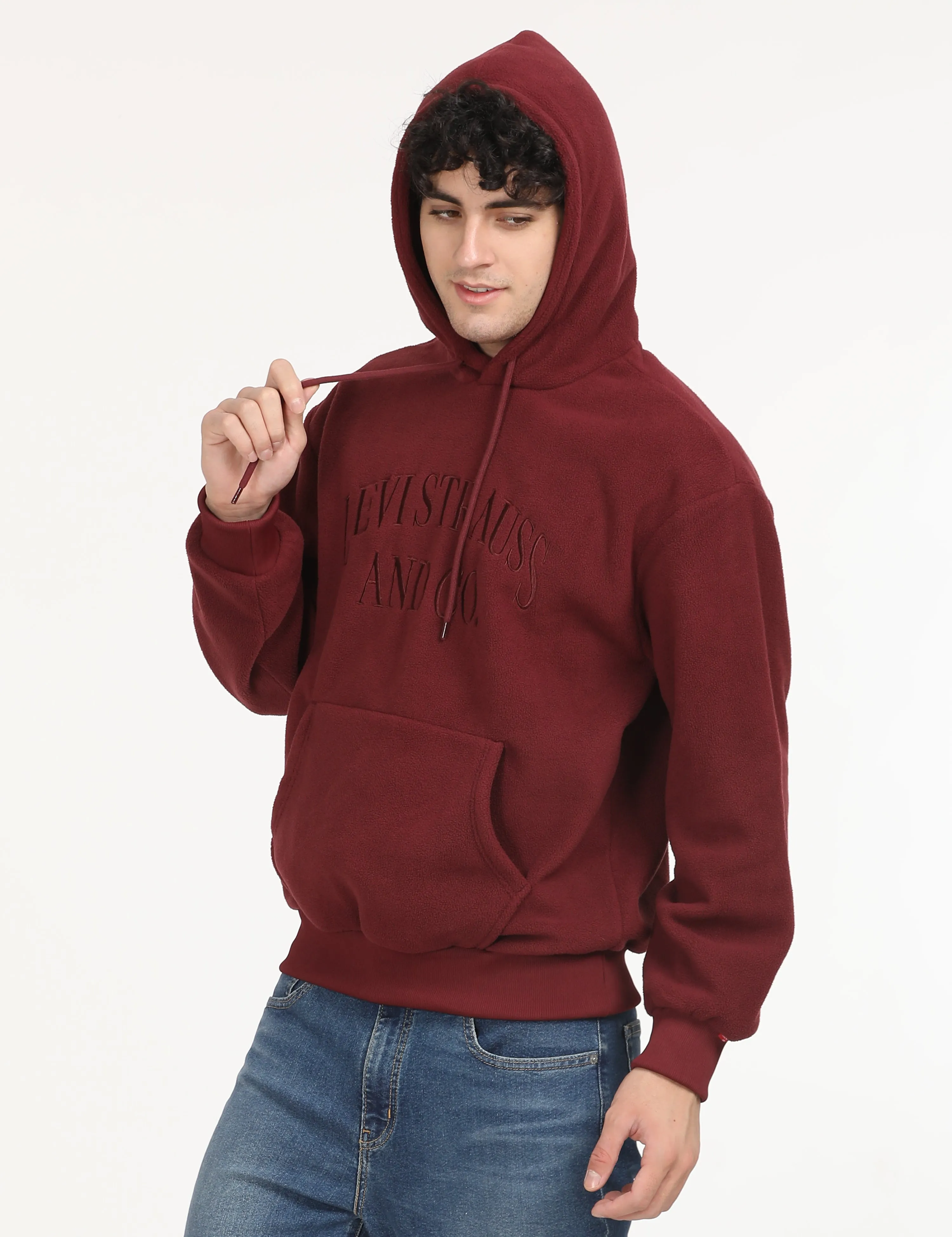 Men's Brand Logo Maroon Hooded Sweatshirt