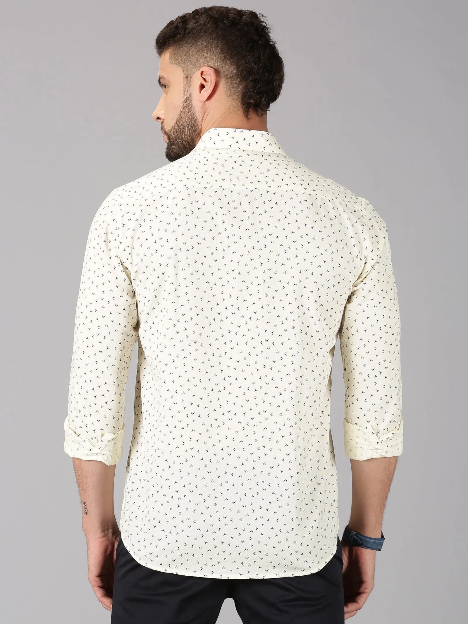 MEN'S CREAM PRINTED SLIM FIT SHIRT