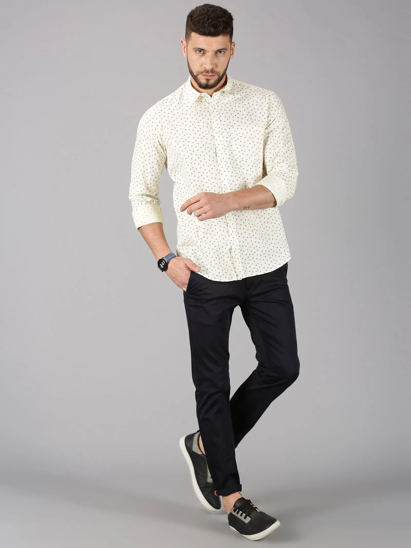 MEN'S CREAM PRINTED SLIM FIT SHIRT