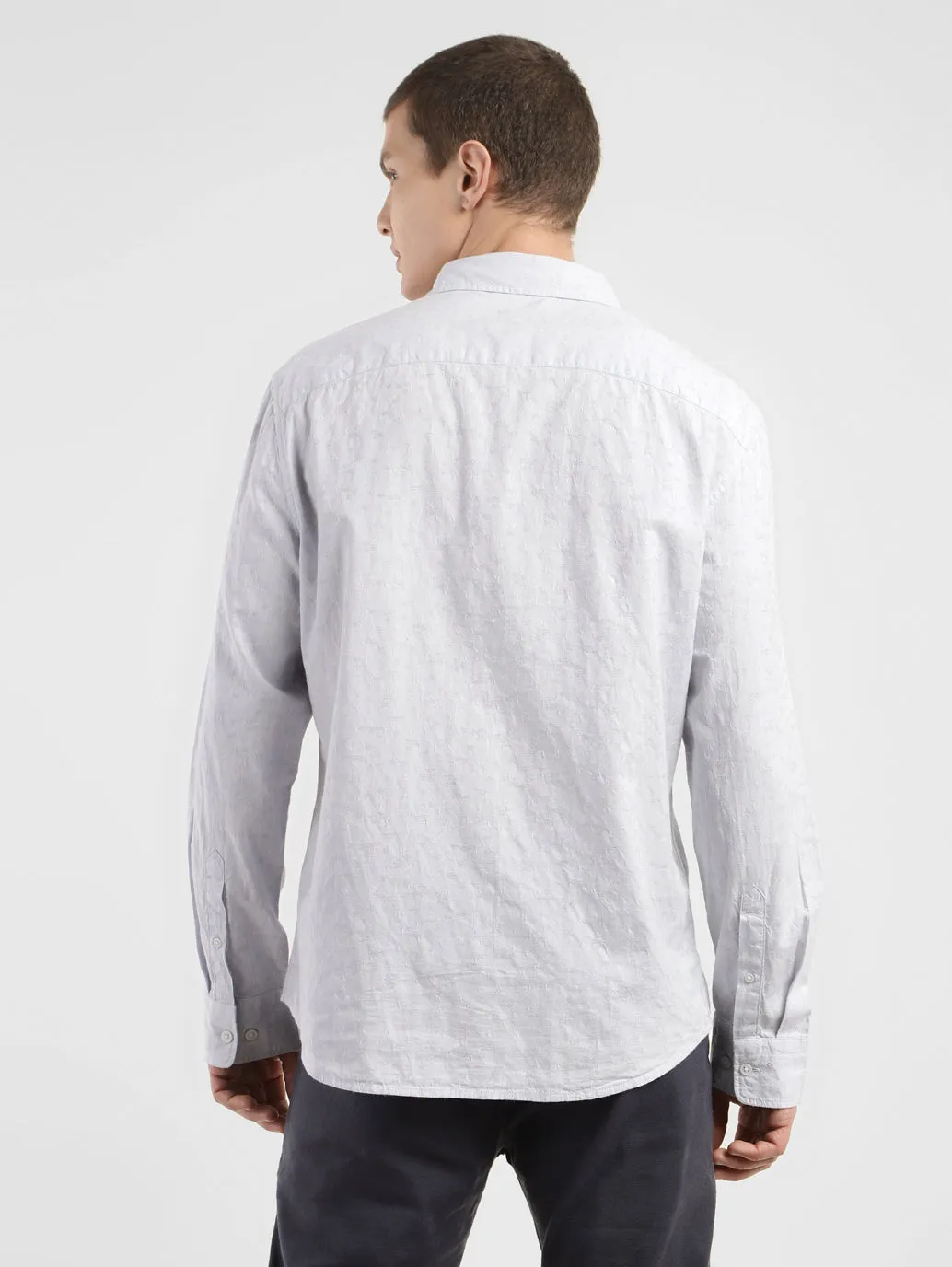 Men's Self Design Slim Fit Linen Shirt