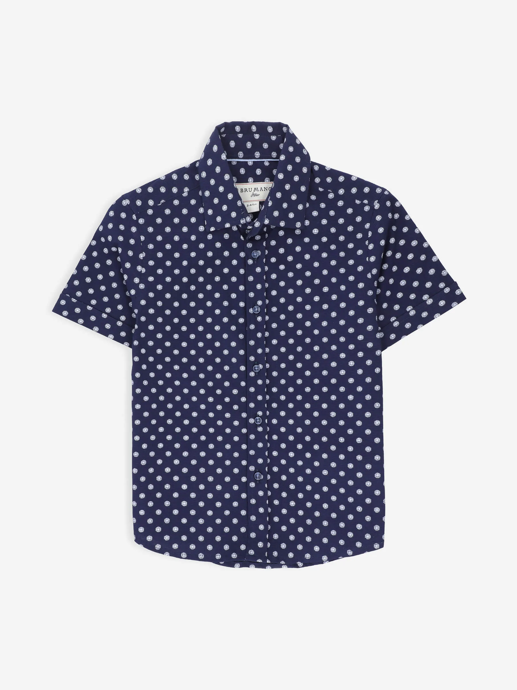 Navy Blue Printed Seersucked Short Sleeve Casual Shirt