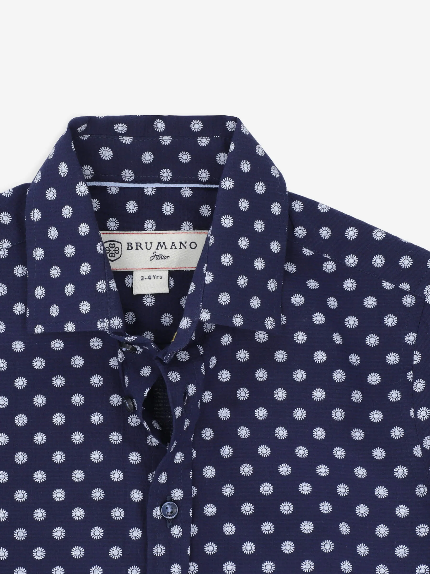 Navy Blue Printed Seersucked Short Sleeve Casual Shirt