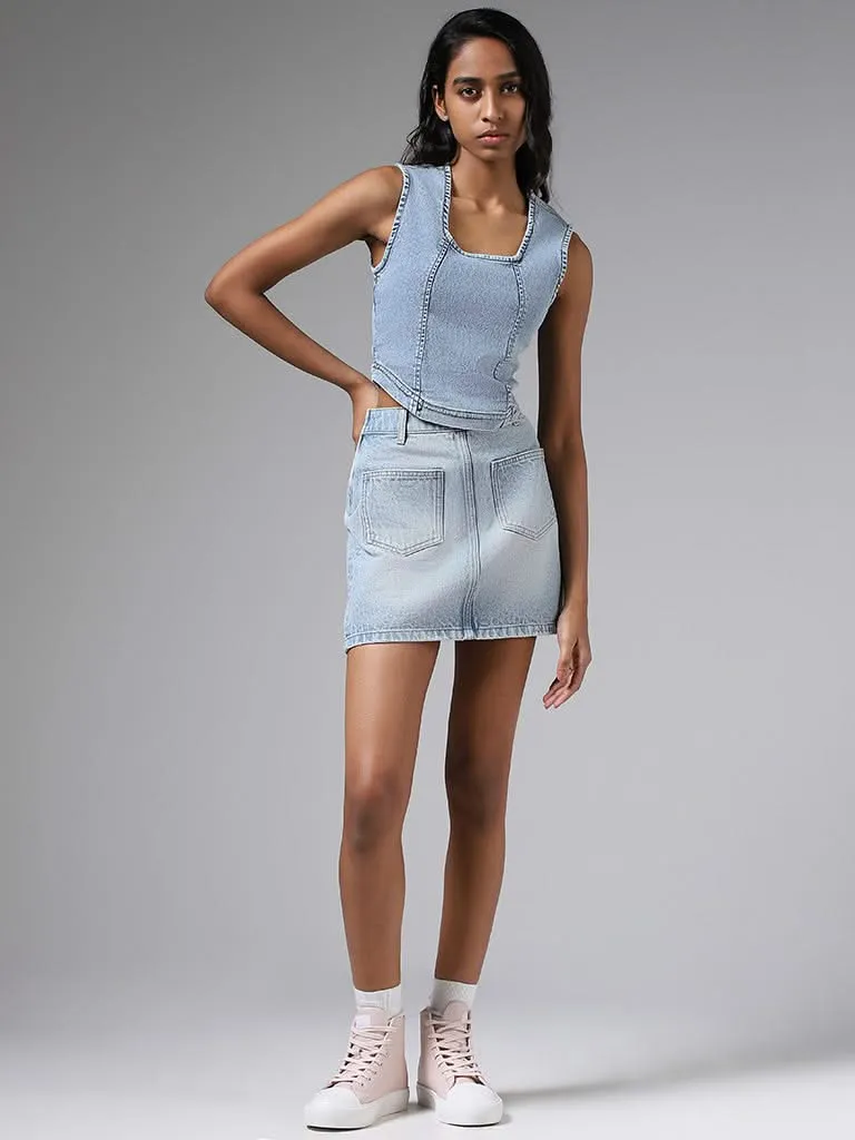 Nuon Light Blue Denim Mini Skirt