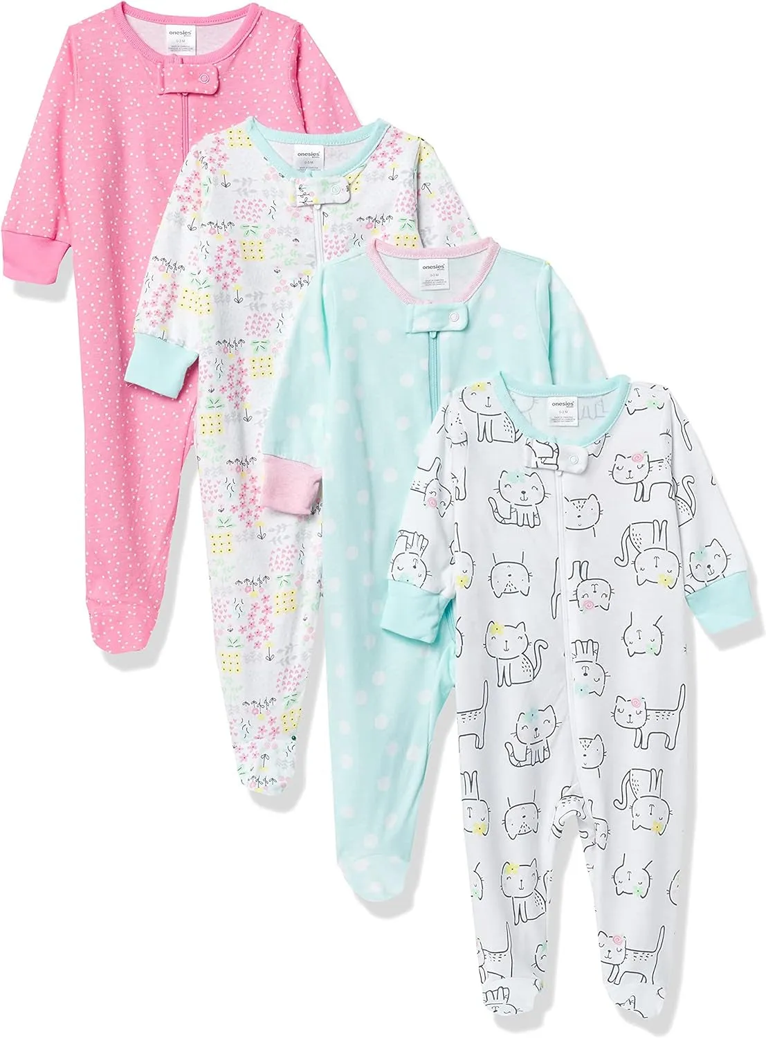 Onesies Brand Baby-Girls 4-Pack Sleep 'N Play Footies Multi Pack