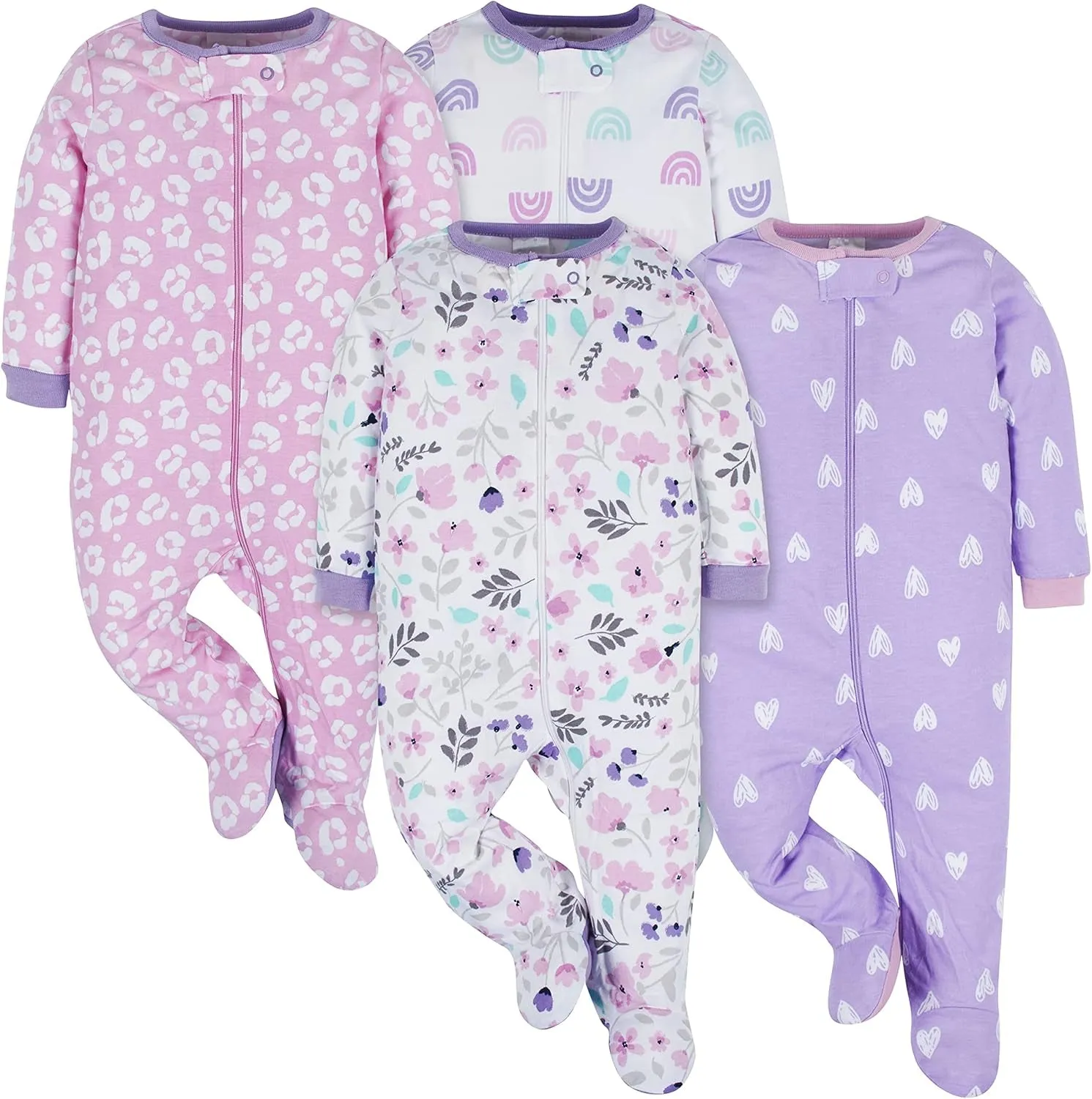 Onesies Brand Baby-Girls 4-Pack Sleep 'N Play Footies Multi Pack