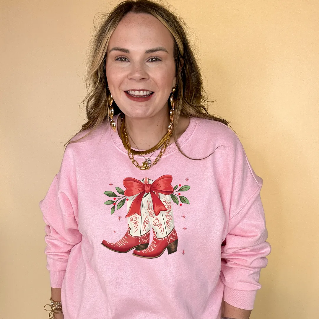 Online Exclusive | Holly Jolly Kicks Red Christmas Boots Graphic Sweatshirt in Multiple Color Options