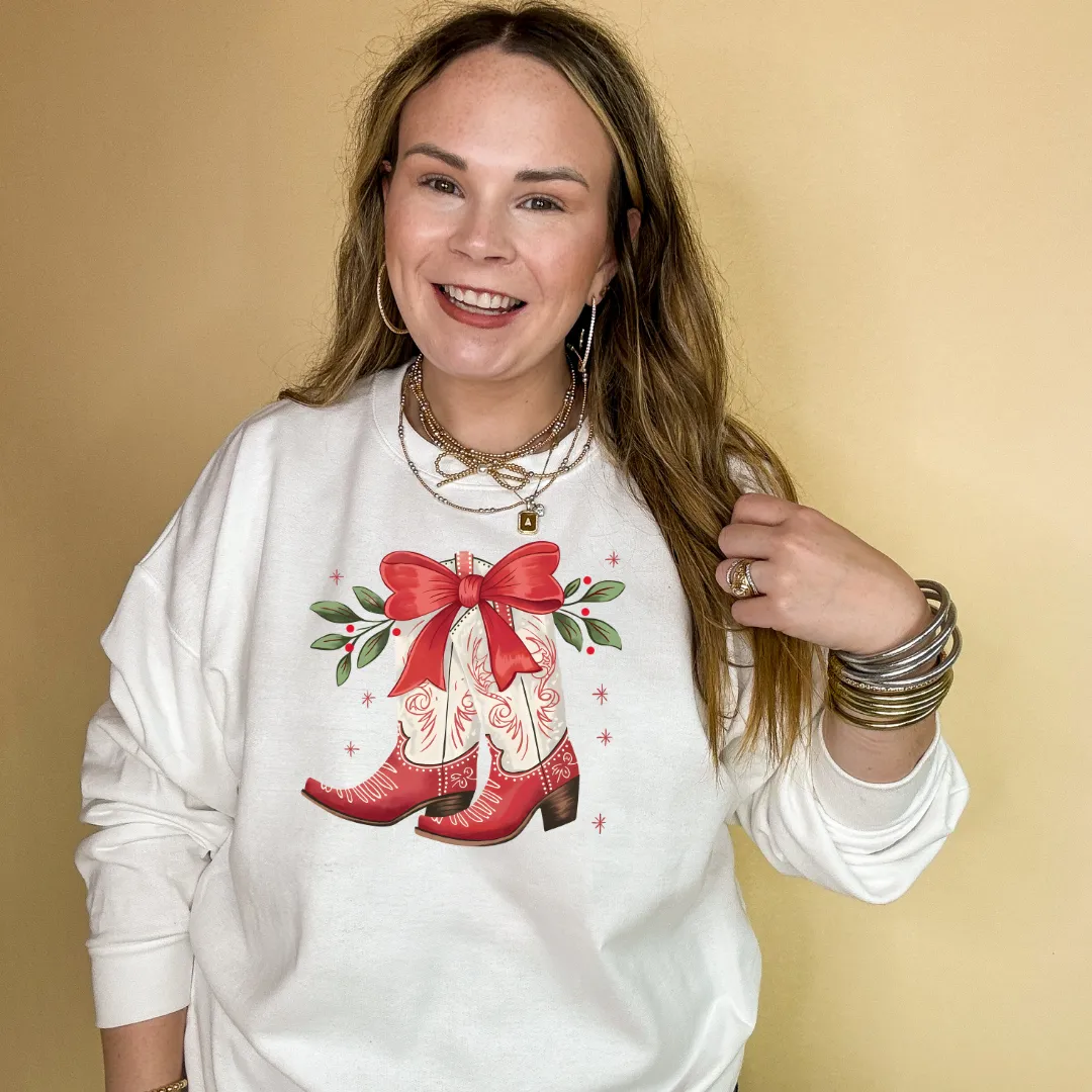 Online Exclusive | Holly Jolly Kicks Red Christmas Boots Graphic Sweatshirt in Multiple Color Options