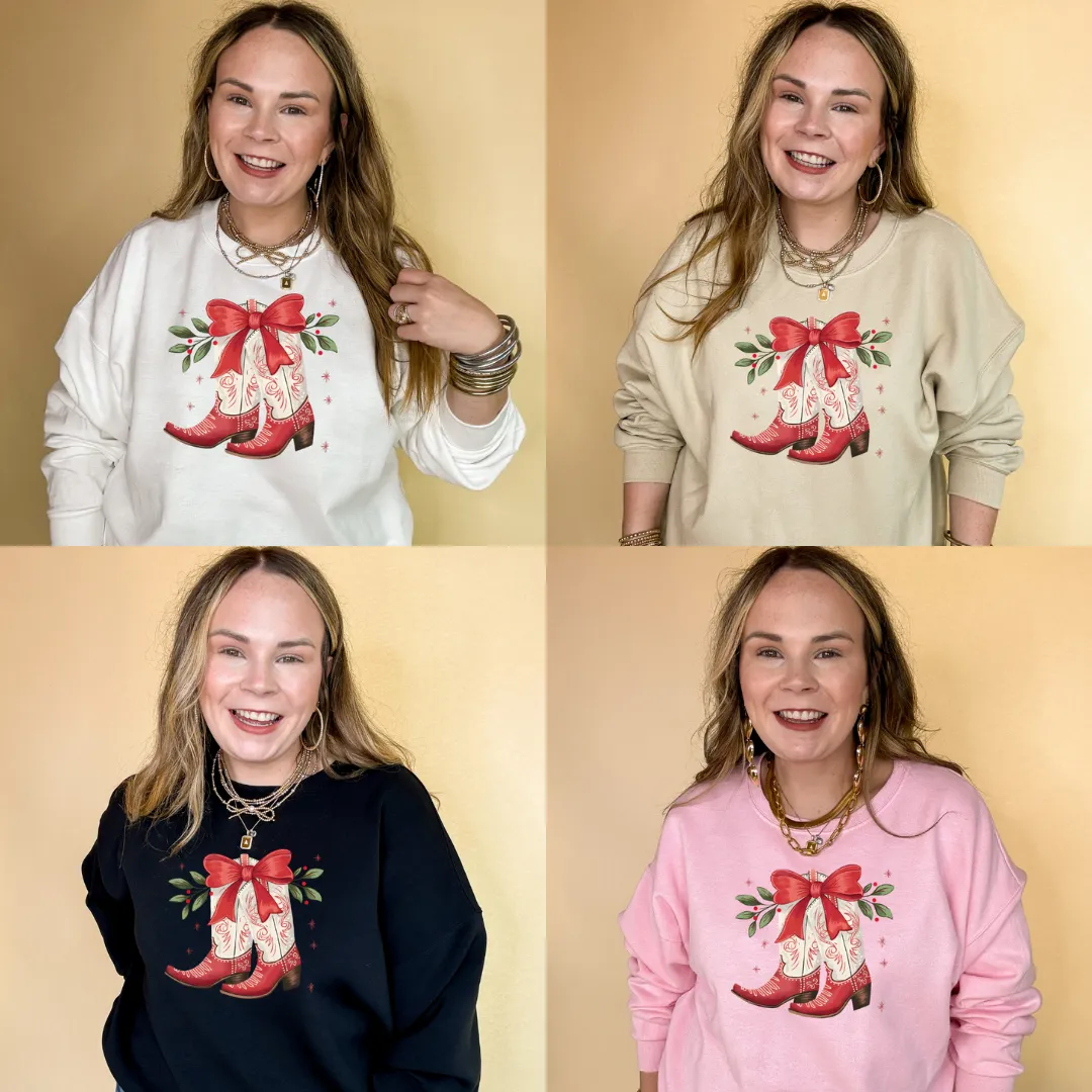 Online Exclusive | Holly Jolly Kicks Red Christmas Boots Graphic Sweatshirt in Multiple Color Options