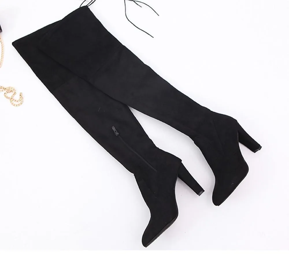 Over the knee heeled boots slim pointed toe thigh high boots winter long boots