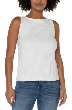 PETITE SLEEVELESS BOAT NECK RIB KNIT TOP