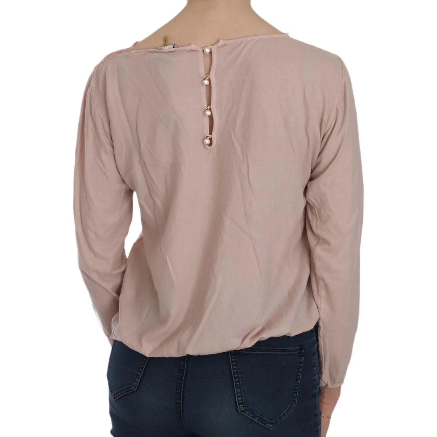 PINK MEMORIES Elegant Pink Lace Boat Neck Blouse