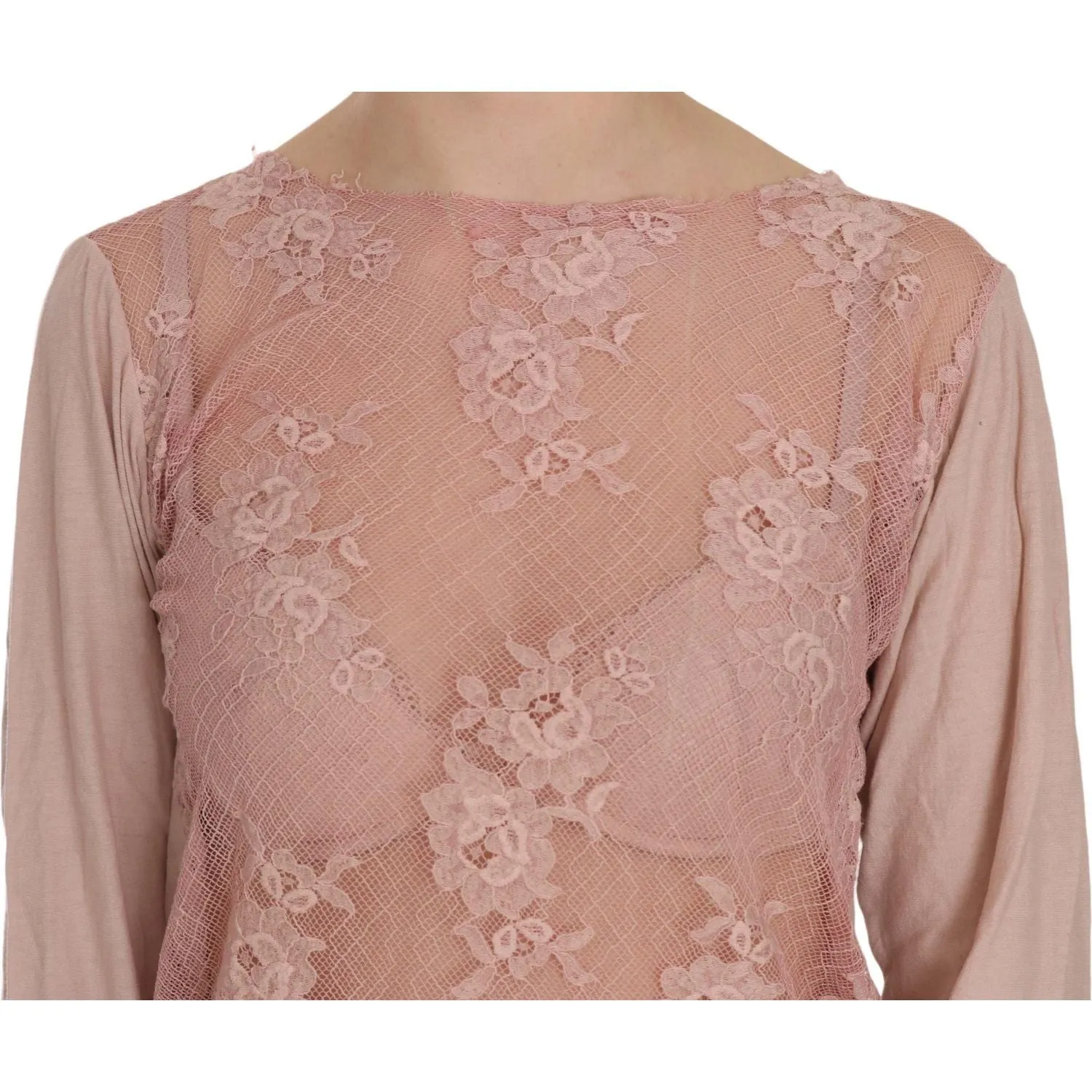 PINK MEMORIES Elegant Pink Lace Boat Neck Blouse