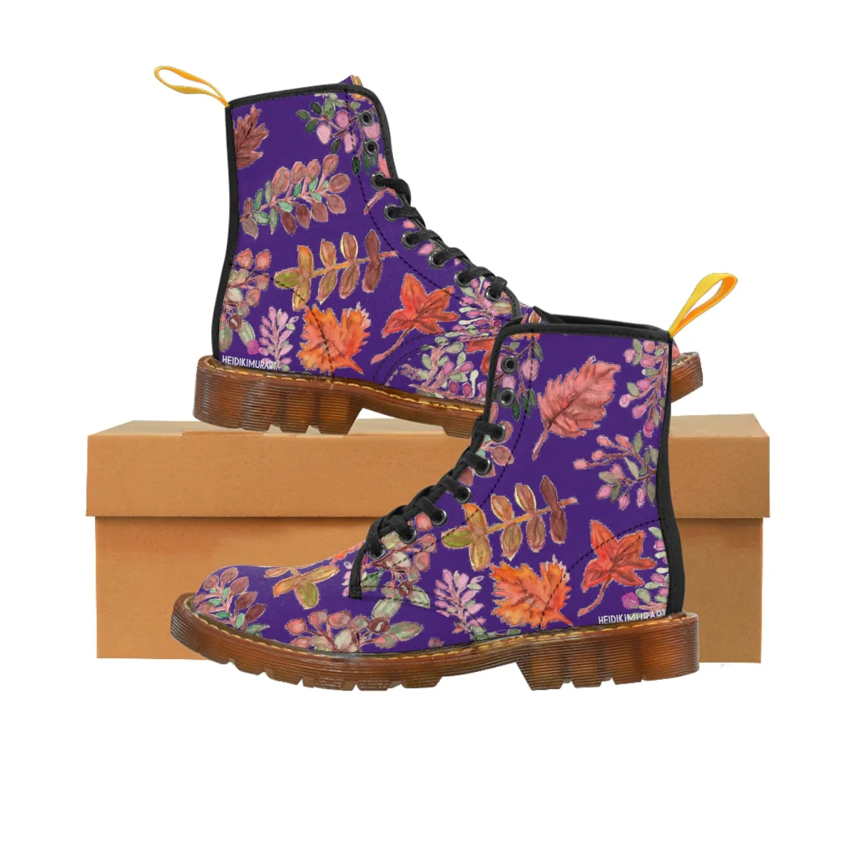 Purple Fall Women's Boots, Fall Leaves Print Women's Boots, Best Winter Boots For Women (US Size 6.5-11)