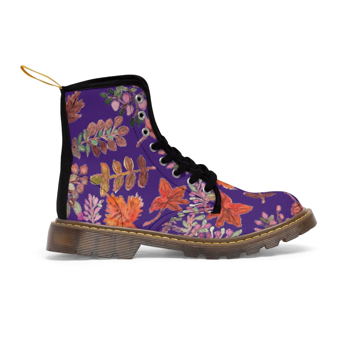 Purple Fall Women's Boots, Fall Leaves Print Women's Boots, Best Winter Boots For Women (US Size 6.5-11)