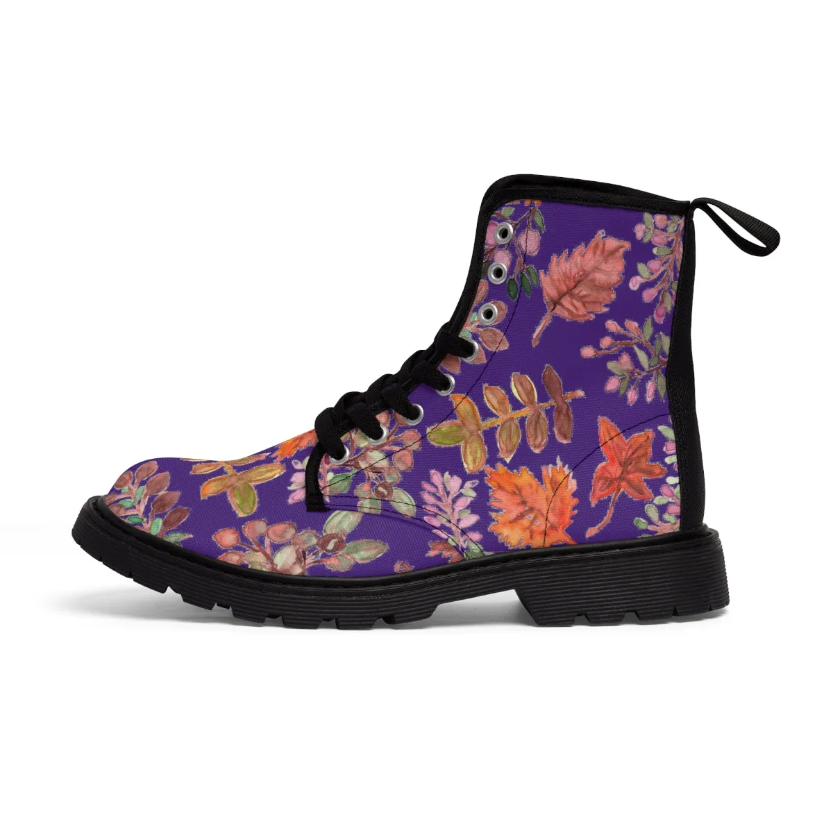 Purple Fall Women's Boots, Fall Leaves Print Women's Boots, Best Winter Boots For Women (US Size 6.5-11)