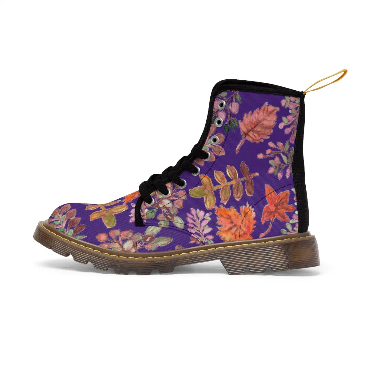 Purple Fall Women's Boots, Fall Leaves Print Women's Boots, Best Winter Boots For Women (US Size 6.5-11)