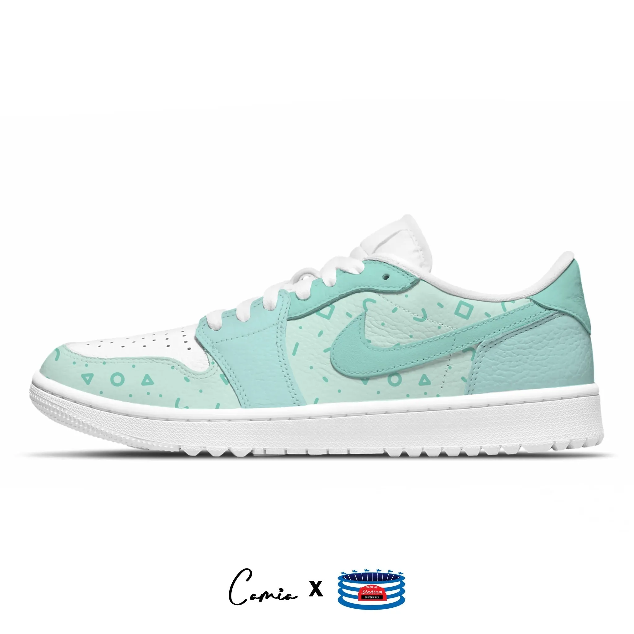 "Pastel Teal" Jordan 1 Golf Shoes by Stadium Custom Kicks