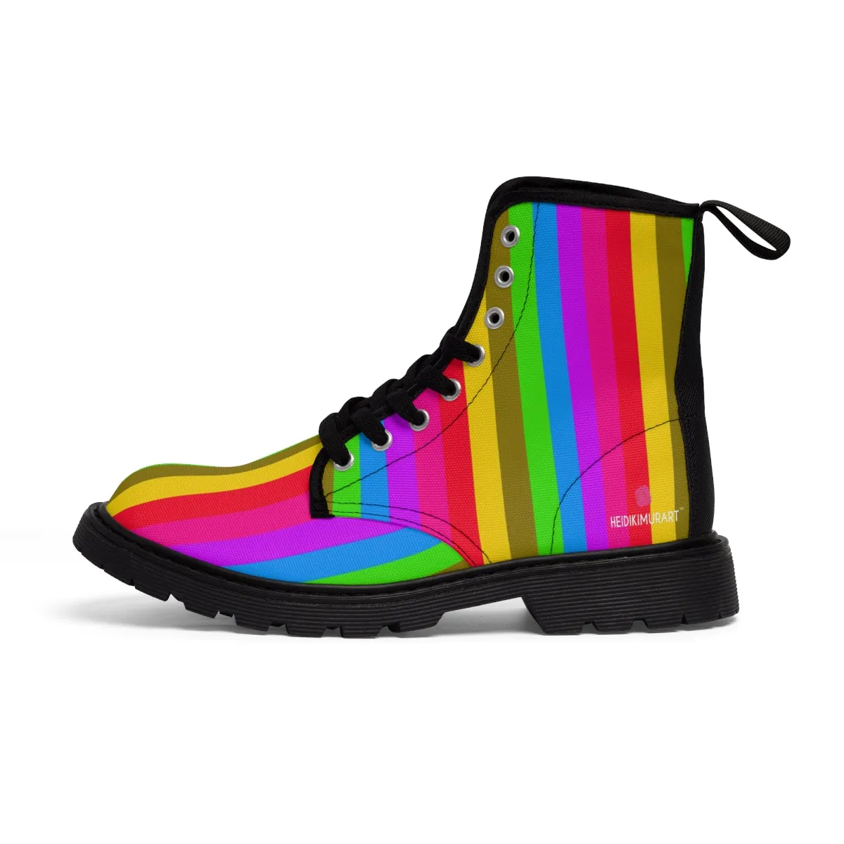 Rainbow Striped Print Women's Boots, Best Gay Pride Stripes Winter Laced Up Designer Boots For Women