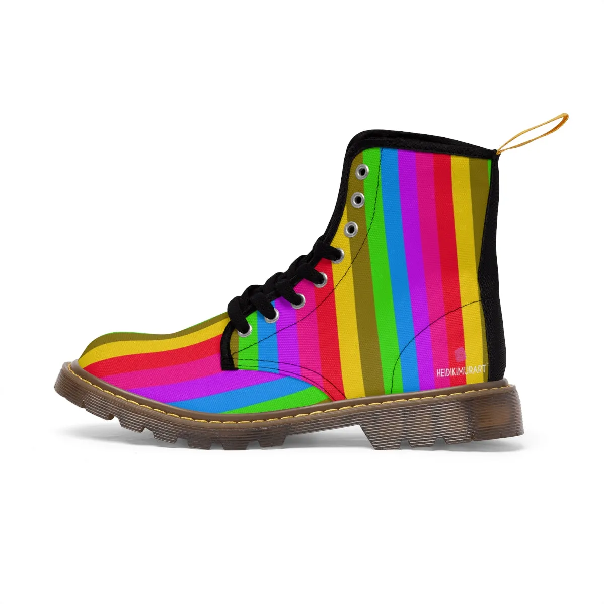 Rainbow Striped Print Women's Boots, Best Gay Pride Stripes Winter Laced Up Designer Boots For Women