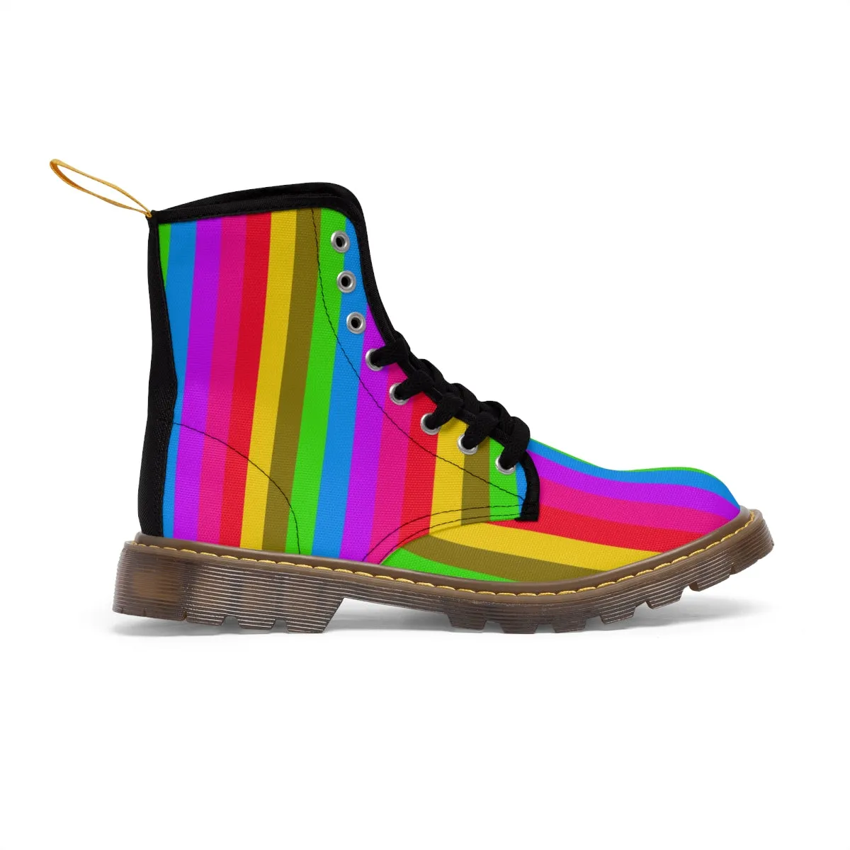 Rainbow Striped Print Women's Boots, Best Gay Pride Stripes Winter Laced Up Designer Boots For Women