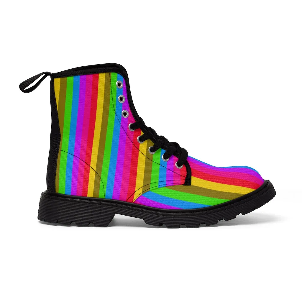 Rainbow Stripes Women's Boots, Best Vertical Striped Colorful Gay Pride Ladies' Winter Boots