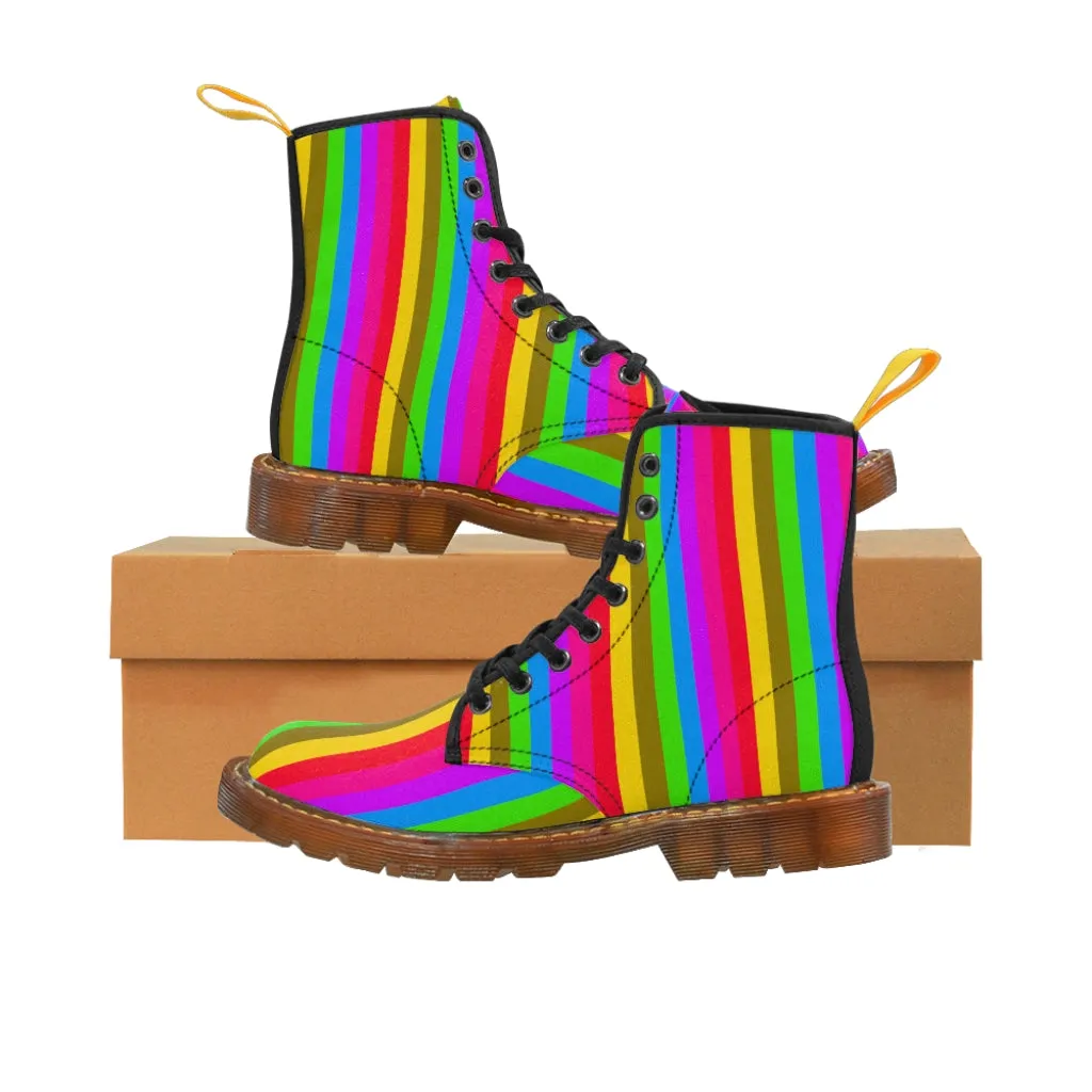 Rainbow Stripes Women's Boots, Best Vertical Striped Colorful Gay Pride Ladies' Winter Boots