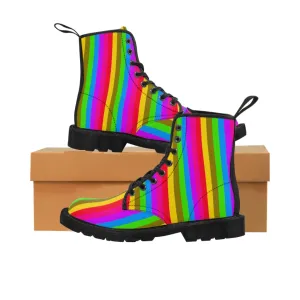 Rainbow Stripes Women's Boots, Best Vertical Striped Colorful Gay Pride Ladies' Winter Boots