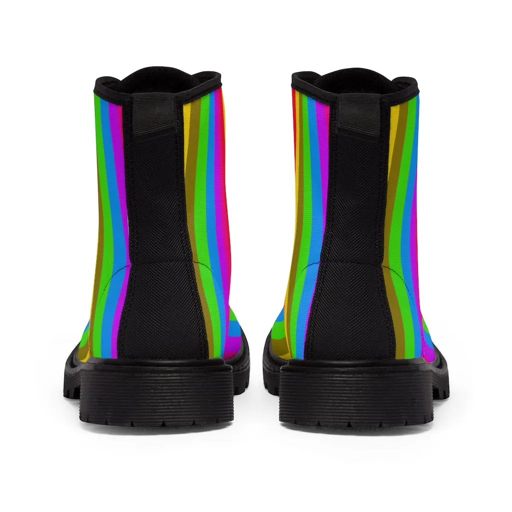 Rainbow Stripes Women's Boots, Best Vertical Striped Colorful Gay Pride Ladies' Winter Boots