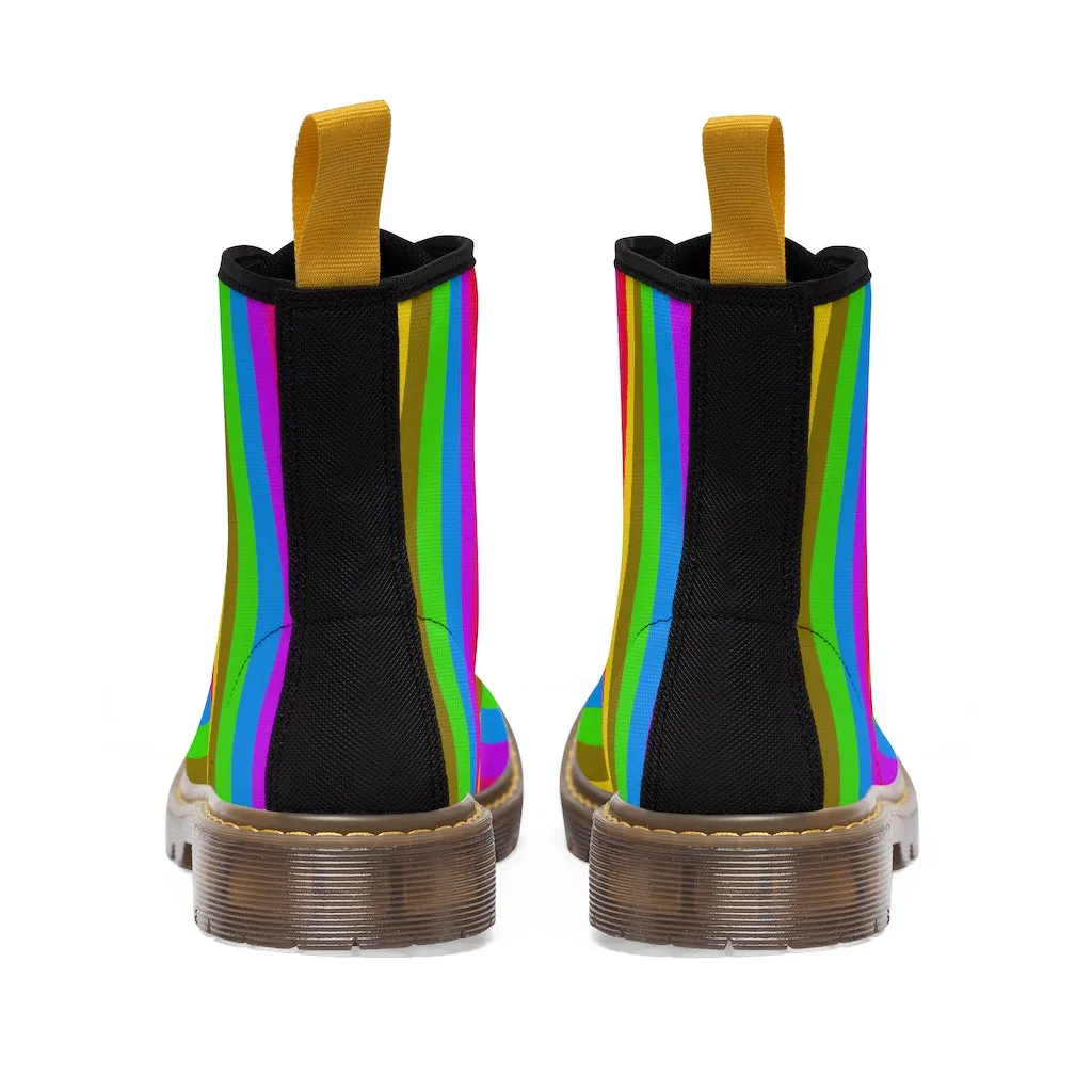 Rainbow Stripes Women's Boots, Best Vertical Striped Colorful Gay Pride Ladies' Winter Boots