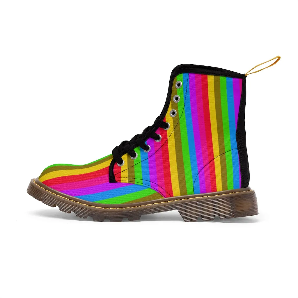 Rainbow Stripes Women's Boots, Best Vertical Striped Colorful Gay Pride Ladies' Winter Boots