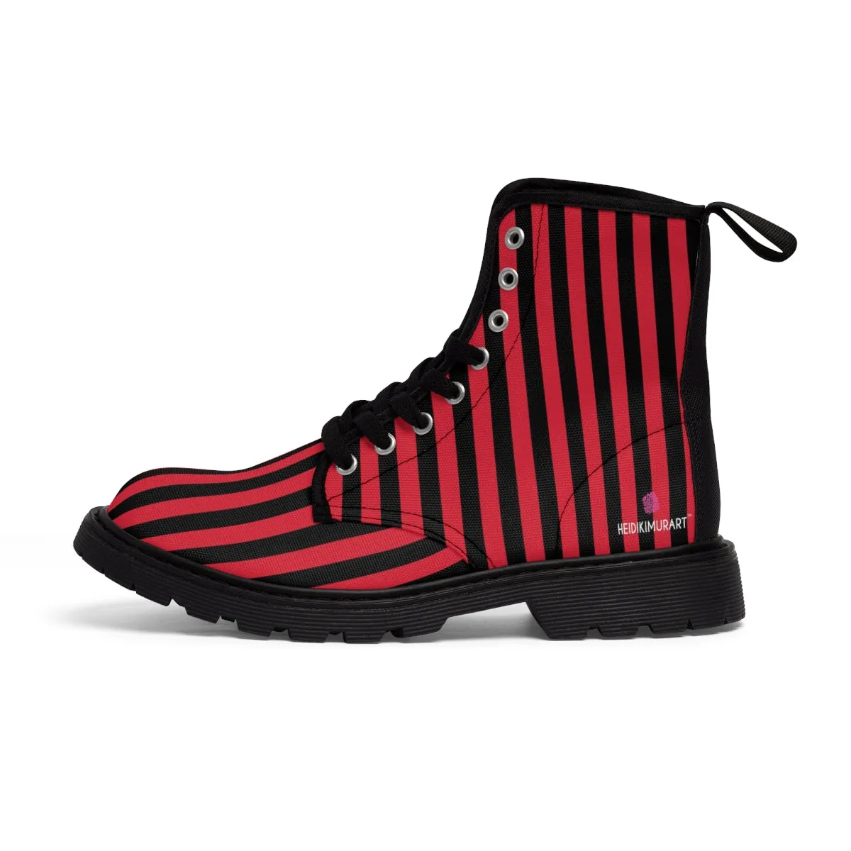 Red Black Striped Women's Boots, Best Vertical Stripes Winter Laced Up Designer Boots For Women