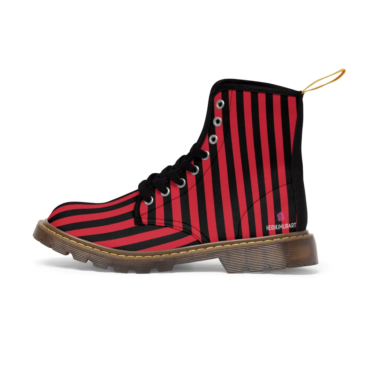 Red Black Striped Women's Boots, Best Vertical Stripes Winter Laced Up Designer Boots For Women