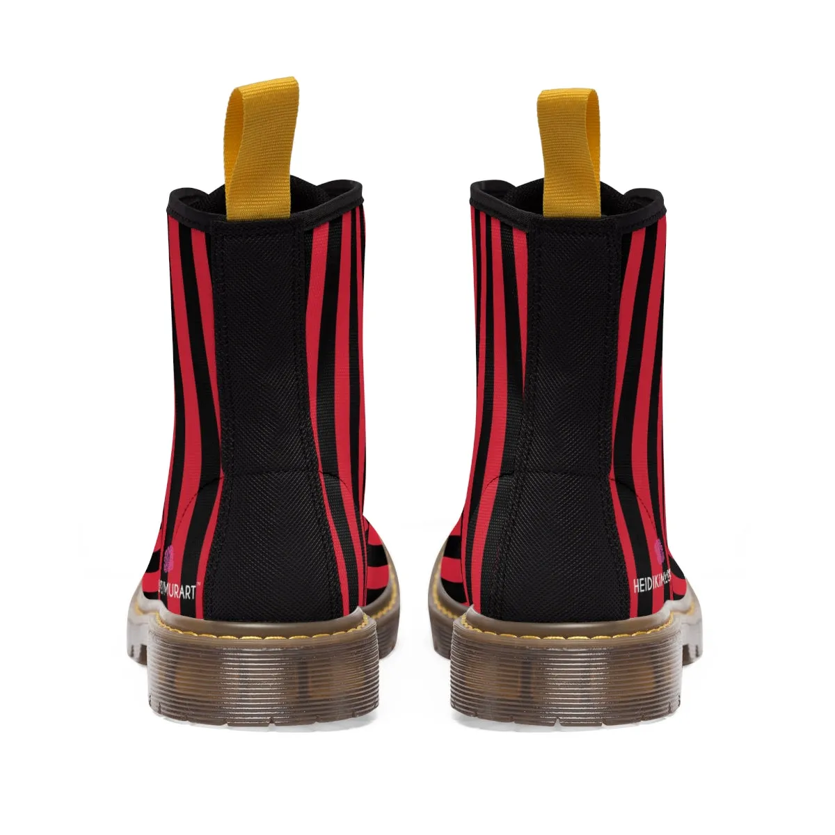 Red Black Striped Women's Boots, Best Vertical Stripes Winter Laced Up Designer Boots For Women