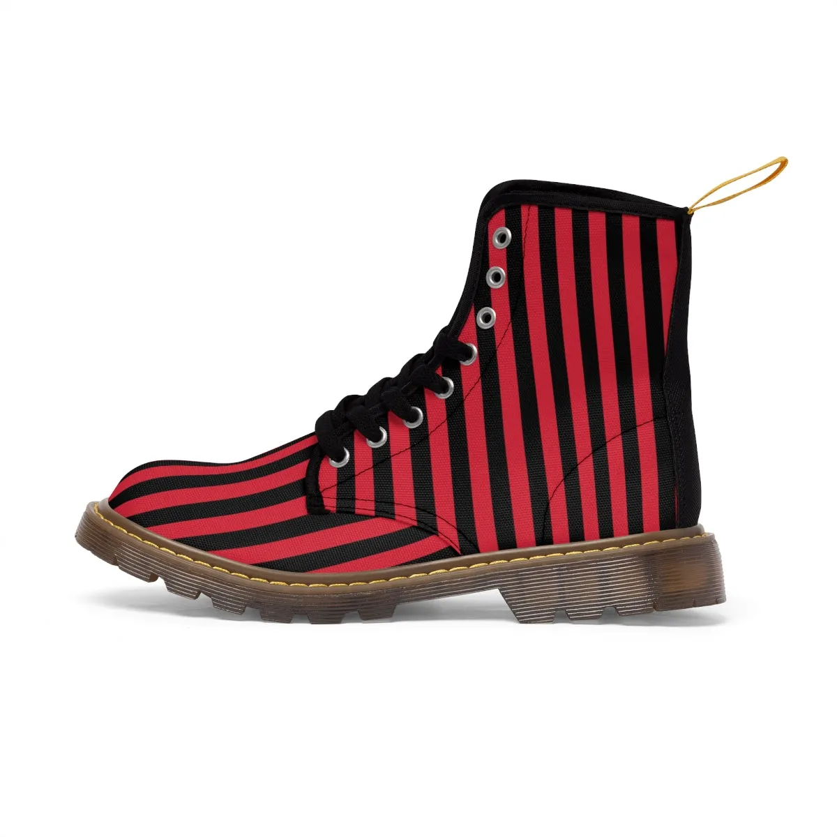 Red Black Striped Women's Boots, Best Vertical Stripes Winter Laced Up Designer Boots For Women