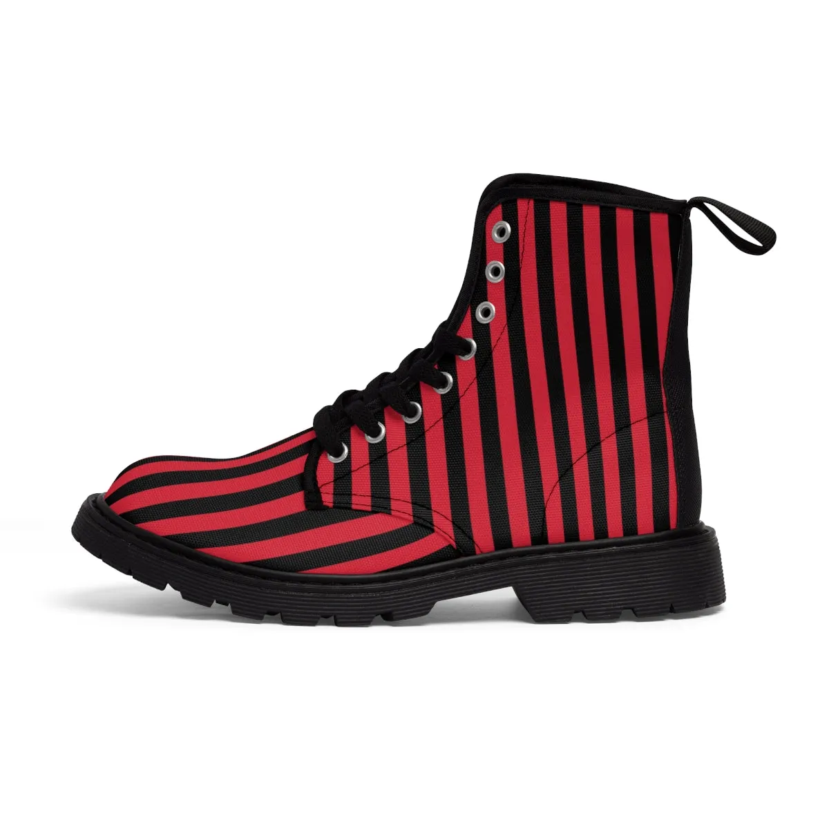 Red Black Striped Women's Boots, Best Vertical Stripes Winter Laced Up Designer Boots For Women