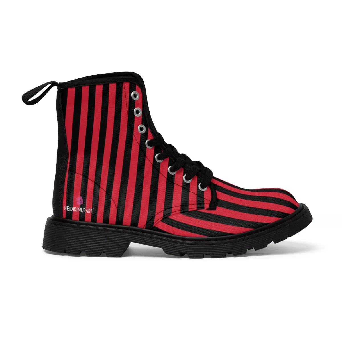 Red Black Striped Women's Boots, Best Vertical Stripes Winter Laced Up Designer Boots For Women