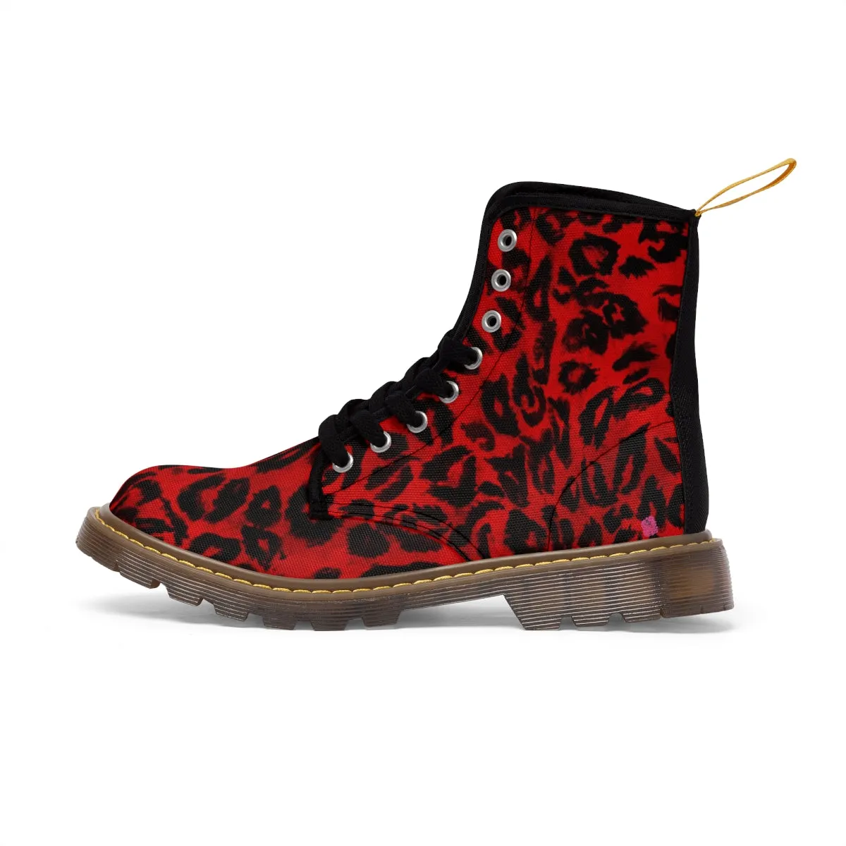 Red Leopard Print Women's Boots, Best Winter Laced Up Animal Print Designer Boots For Women