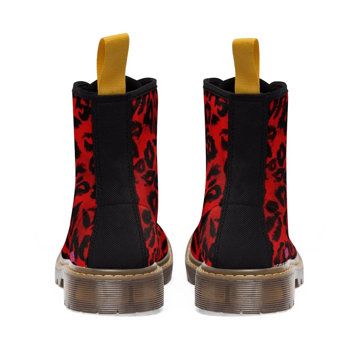 Red Leopard Print Women's Boots, Best Winter Laced Up Animal Print Designer Boots For Women