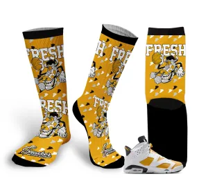 Retro 6 Yellow Ochre Fly Kicks Socks