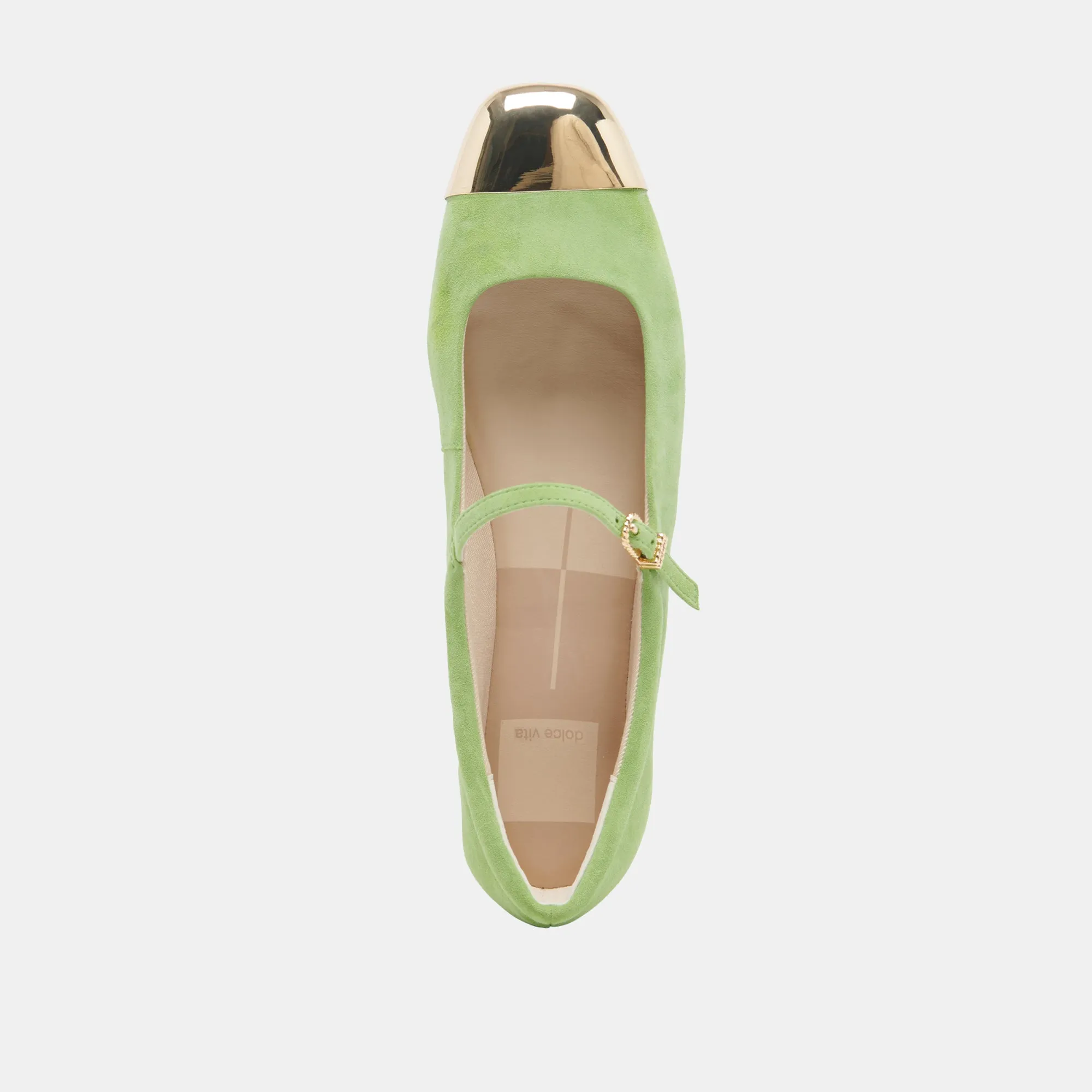 REYES TOE CAP BALLET FLATS LIME SUEDE