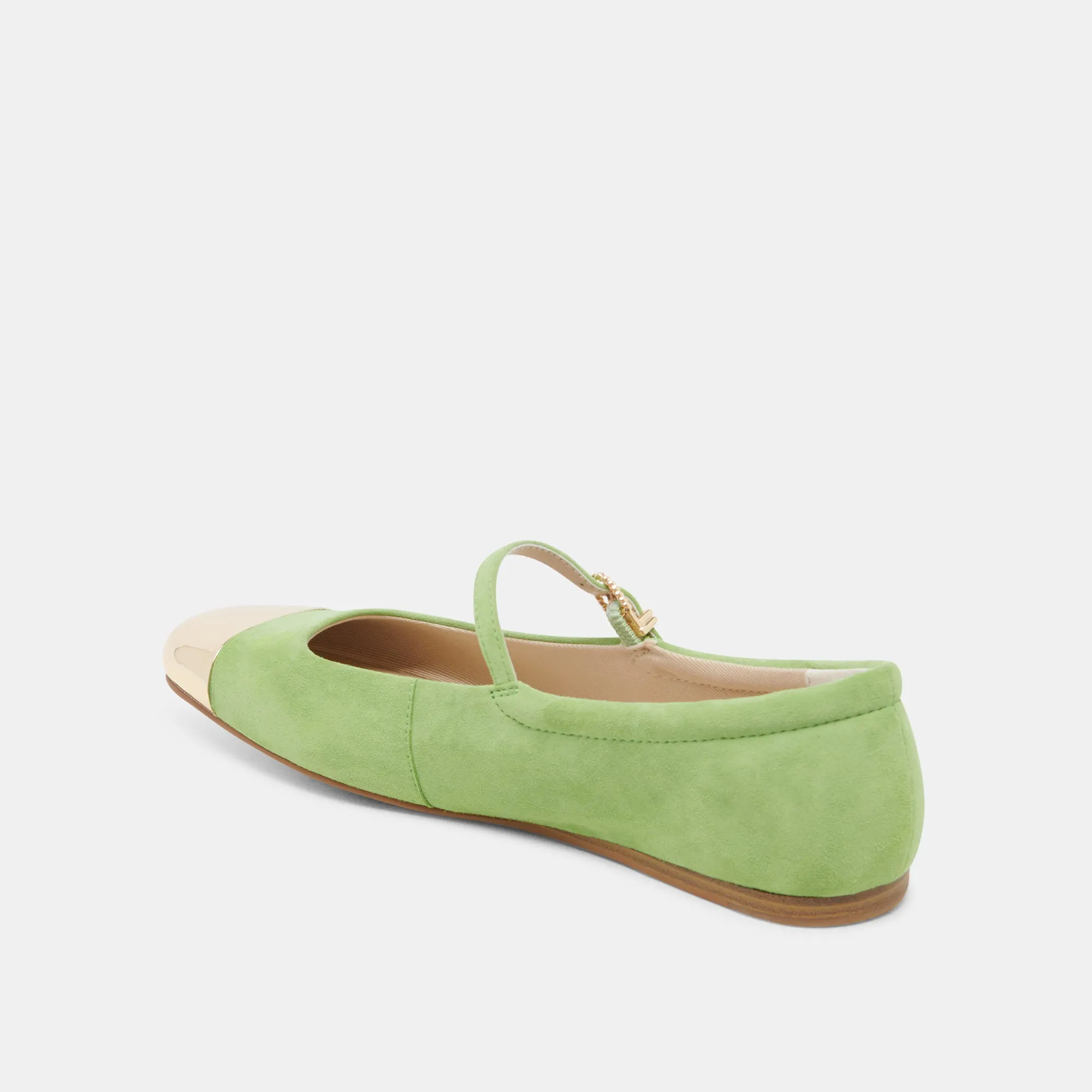 REYES TOE CAP BALLET FLATS LIME SUEDE