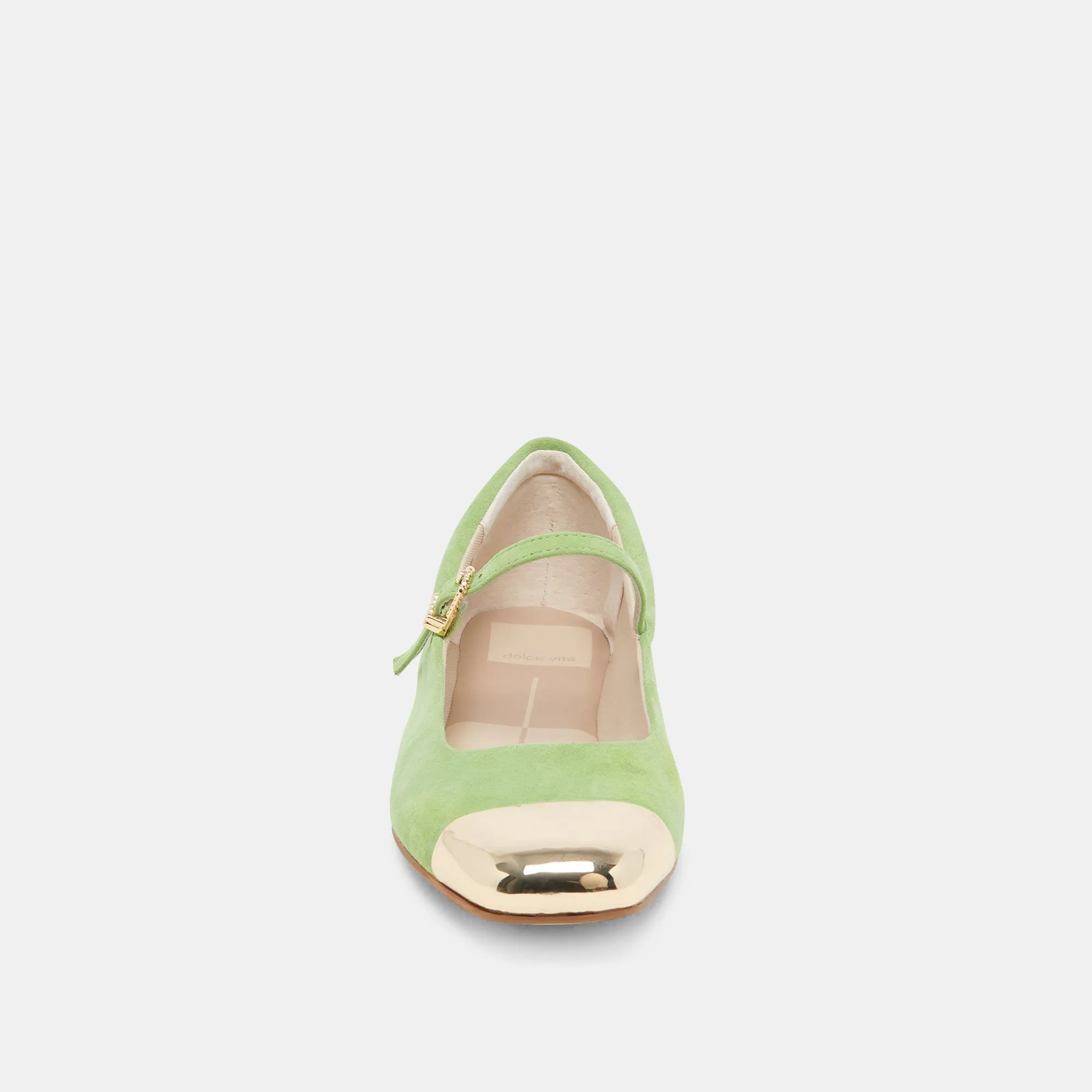 REYES TOE CAP BALLET FLATS LIME SUEDE