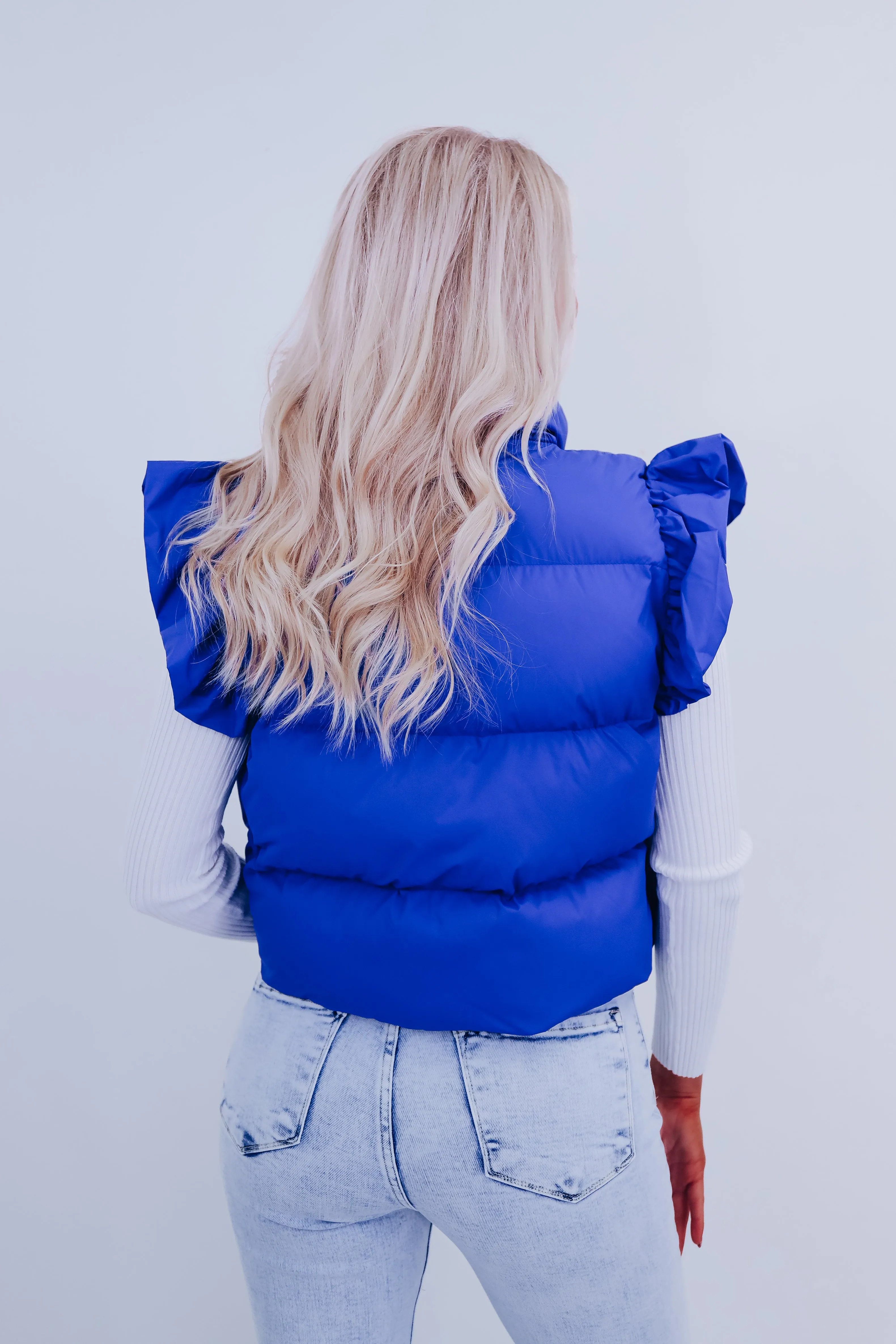 Rio Ruffle Sleeve Puffer Vest - Royal Blue