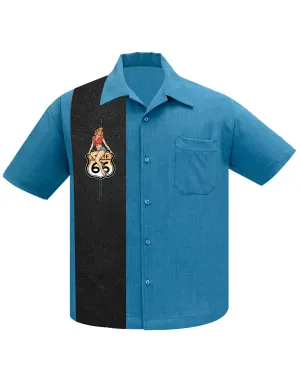 Route 66 Pin-Up Panel Bowling Shirt in Pacific