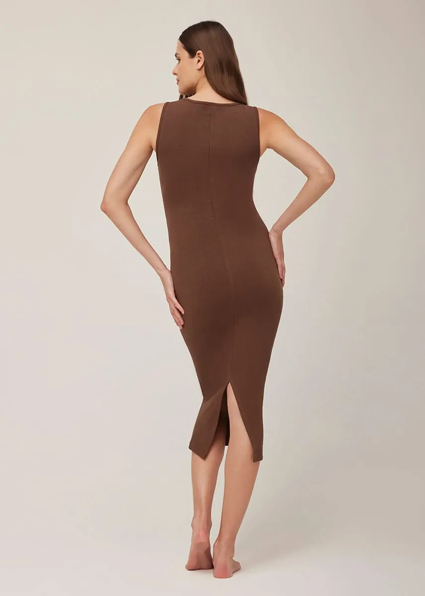 Sculpting Rib Boat Neck Midi Dress