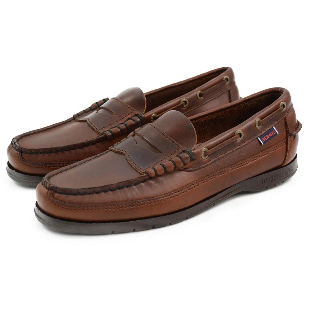 Sebago Sloop Brown Oiled Waxy Slip On Shoes