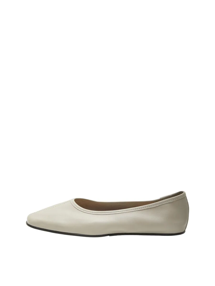 Selected Femme Elia Leather Ballerina Flat Pumps - Greige