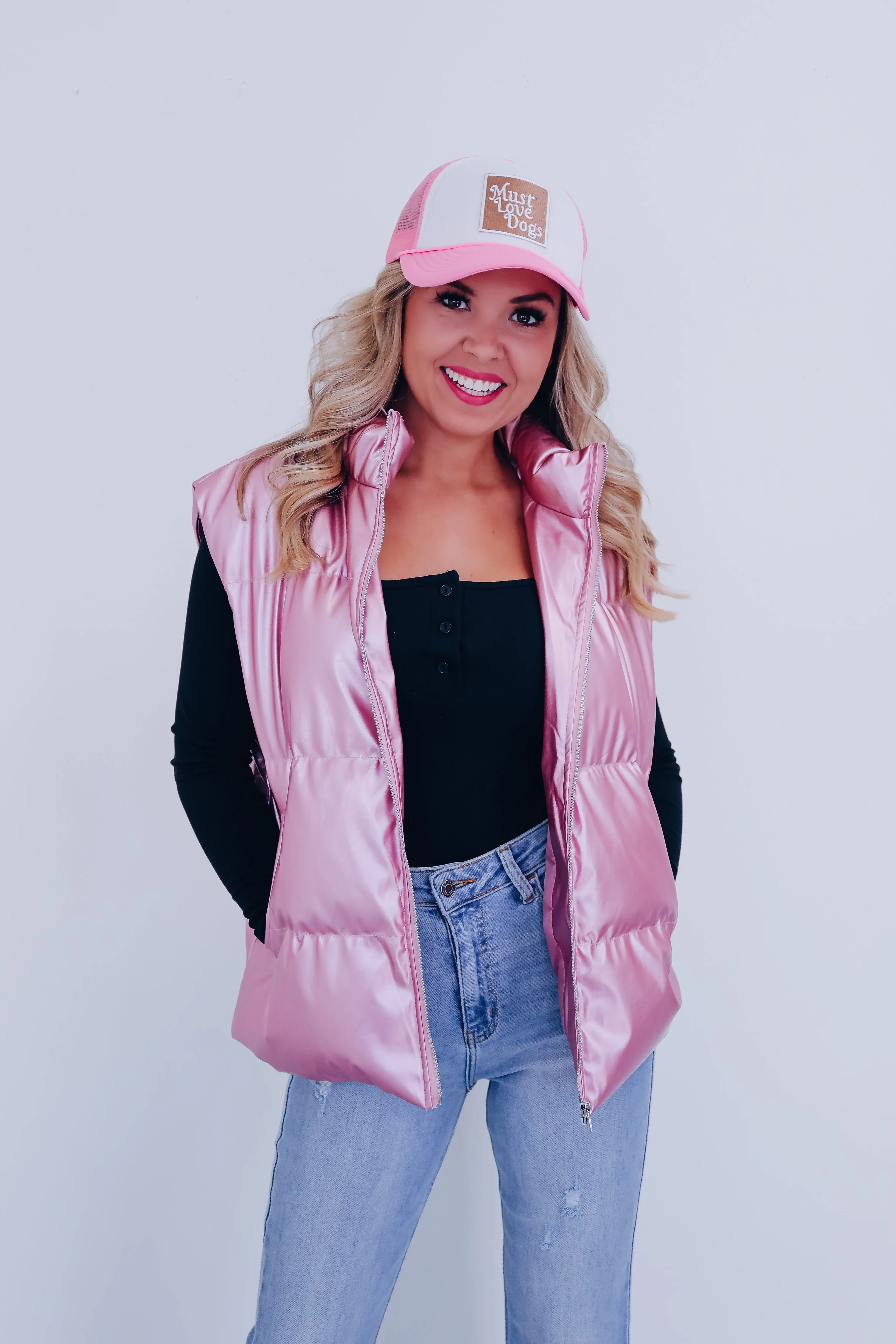 Shasta Shiny Puffer Vest - Pink